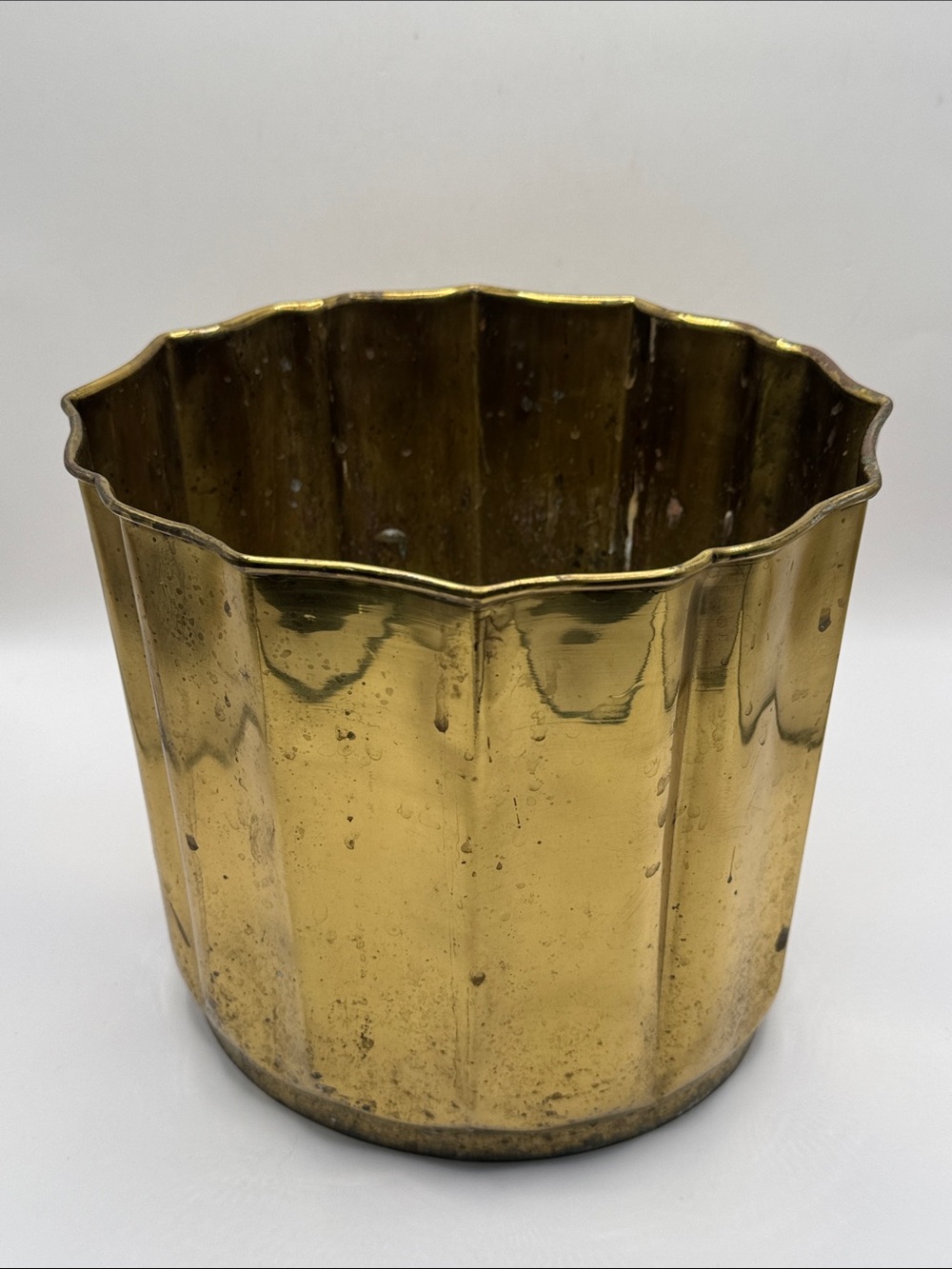 Vintage Brass Scalloped Planter Trashcan Bucket